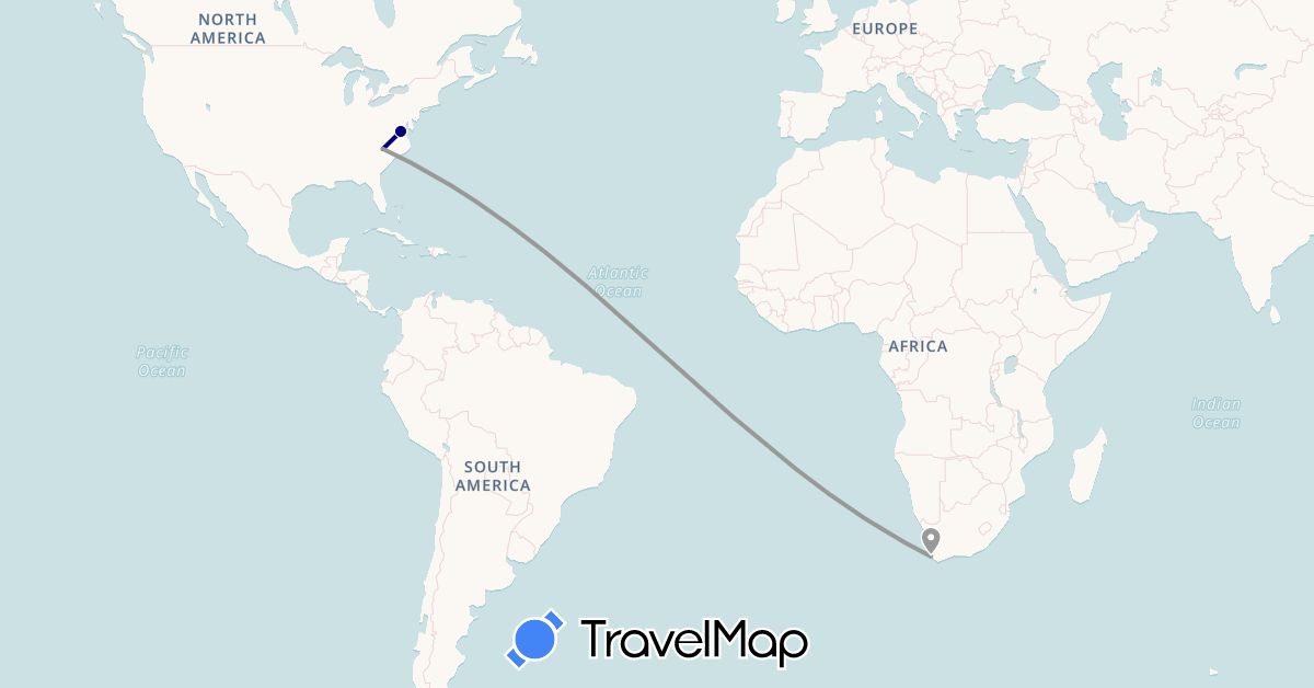 TravelMap itinerary: driving, plane in United States, Zambia (Africa, North America)